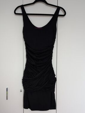 Velvet Black Ruched Draped Mini Tank Dress
